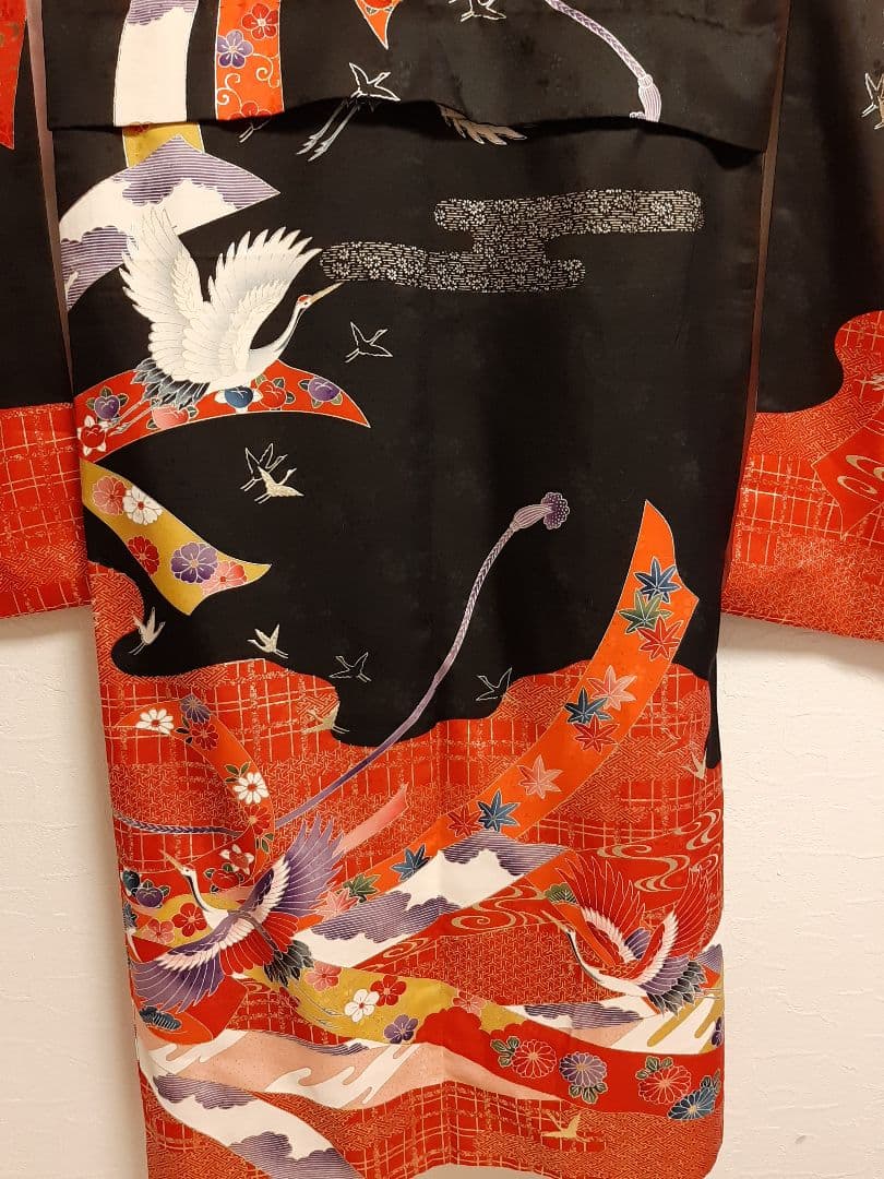 七五三　女の子　着物　鶴　リボン　レトロ　アンティーク