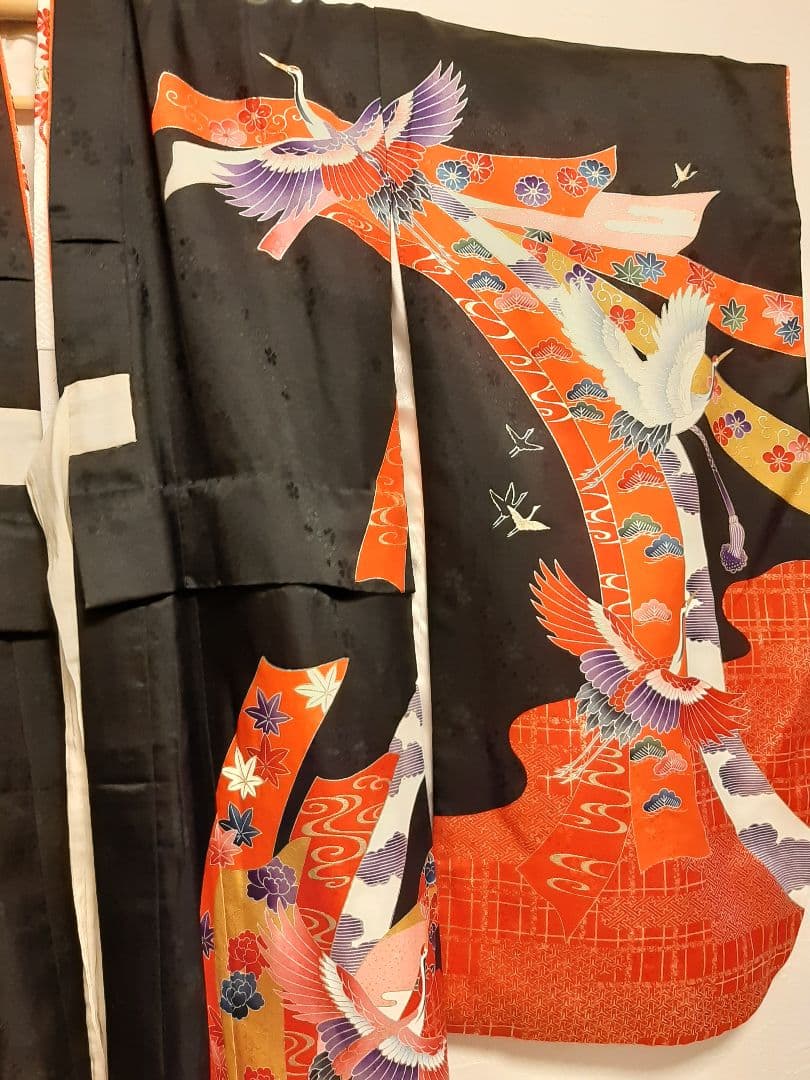 七五三　女の子　着物　鶴　リボン　レトロ　アンティーク