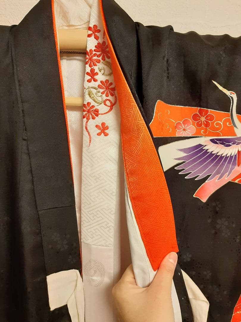 七五三　女の子　着物　鶴　リボン　レトロ　アンティーク