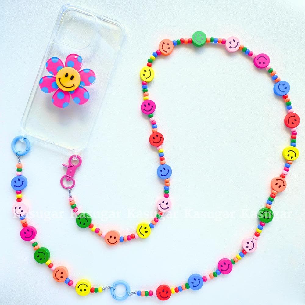 ニコちゃん3WAY派手かわ ウッドビーズ スマホ ショルダー ネック