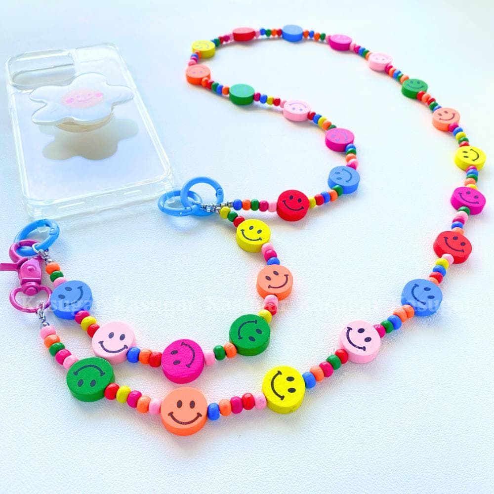 ニコちゃん3WAY派手かわ ウッドビーズ スマホ ショルダー ネック