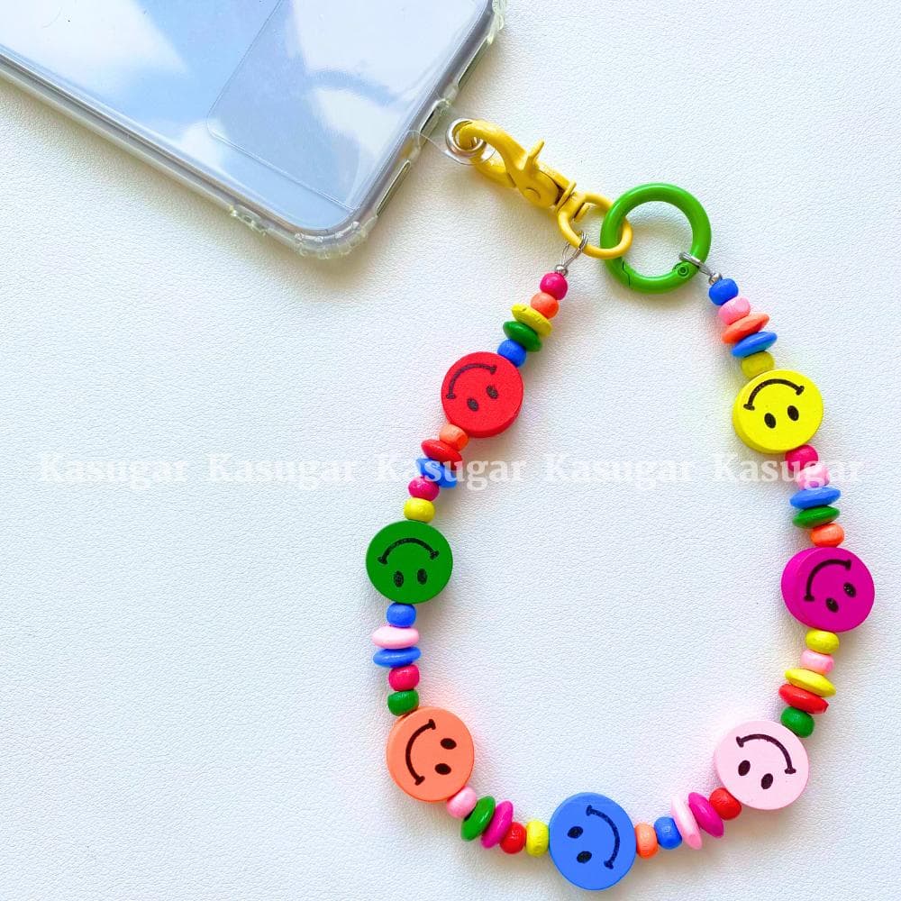 ニコちゃん3WAY派手かわ ウッドビーズ スマホ ショルダー ネック