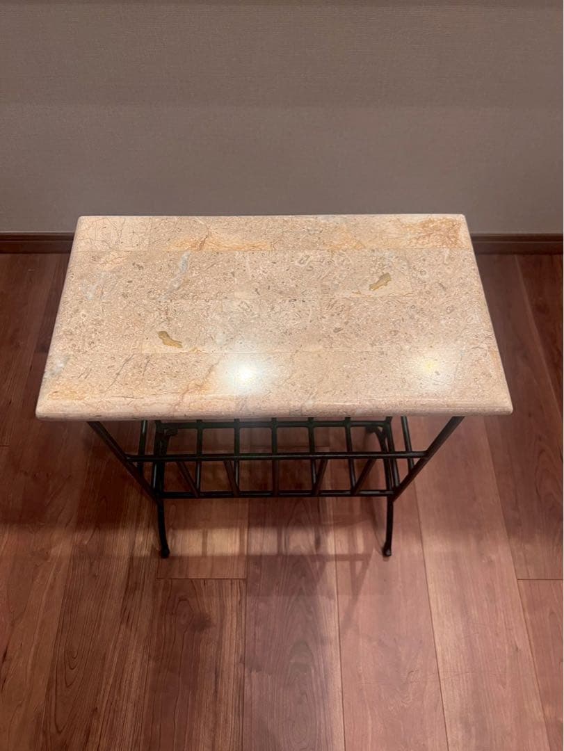 【希少美品】天然石サイドテーブル アイアン マガジンラック モダン ホテルライク