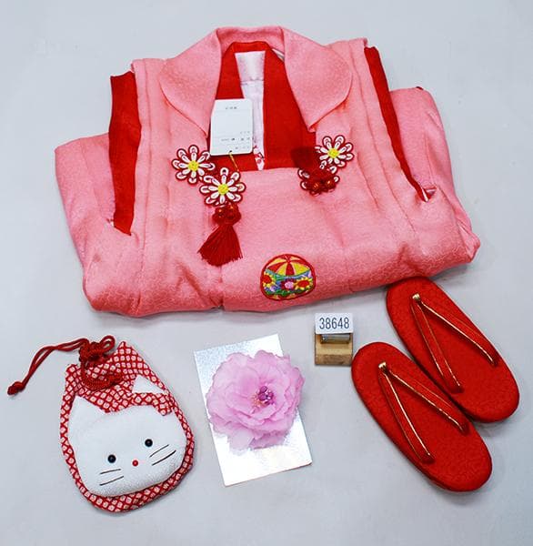 七五三 三歳 女児 正絹 被布着物フルセット 半衿伊達襟付き お仕立て無料