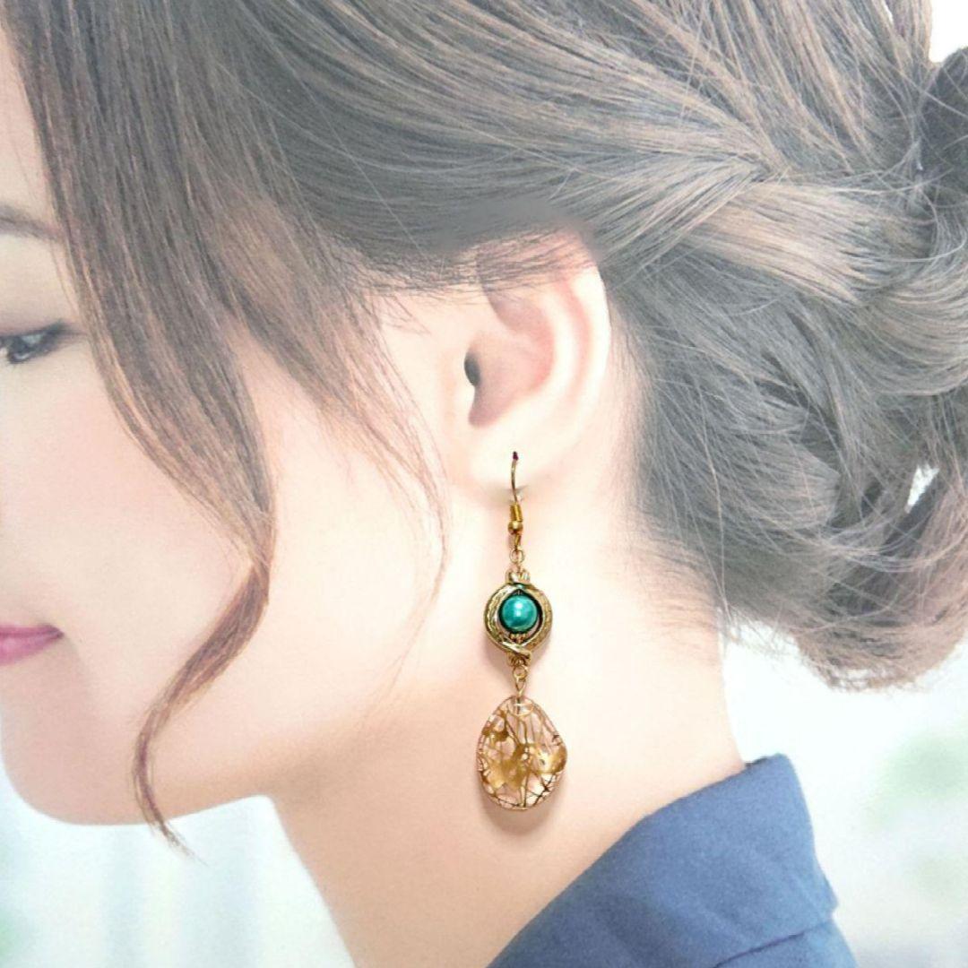 【ピアス】エスニックシャンデリア風　ターコイズブルー