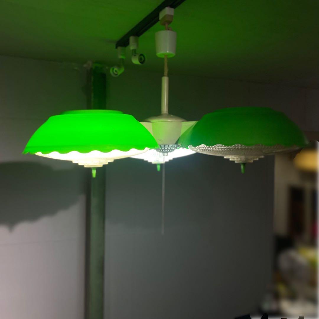 緑 グリーン 3灯 天井照明 昭和レトロ 当時物 レトロポップ インテリア