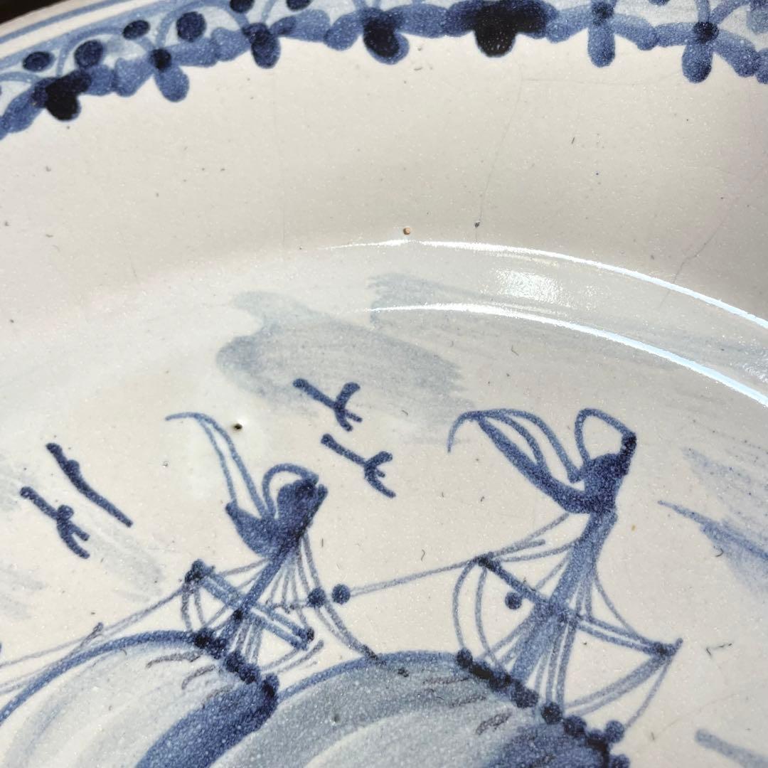 18世紀初頭 フランス アンティーク 染付皿 デルフト プレート 飾り皿 民藝