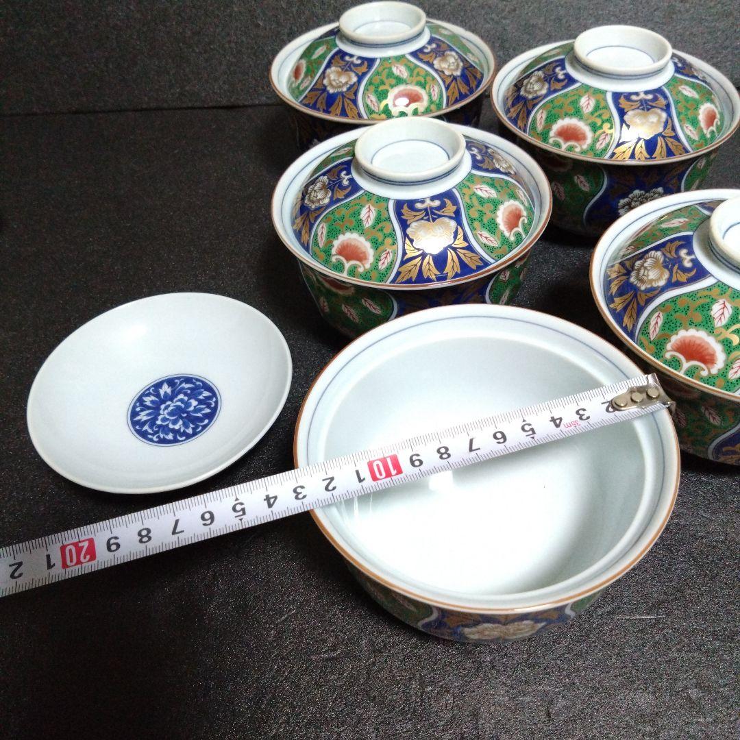 未使用 美濃焼 庫山窯 間取り金彩牡丹 蓋付 小丼5個 煮物碗 蒸し碗　お祝い