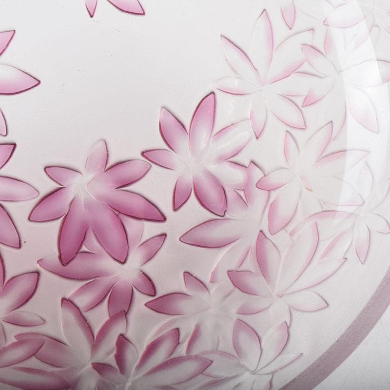 ガラス工芸 荒木良忠作 玻璃彫刻 金赤楓はがさね文皿 共布共箱 C 9197