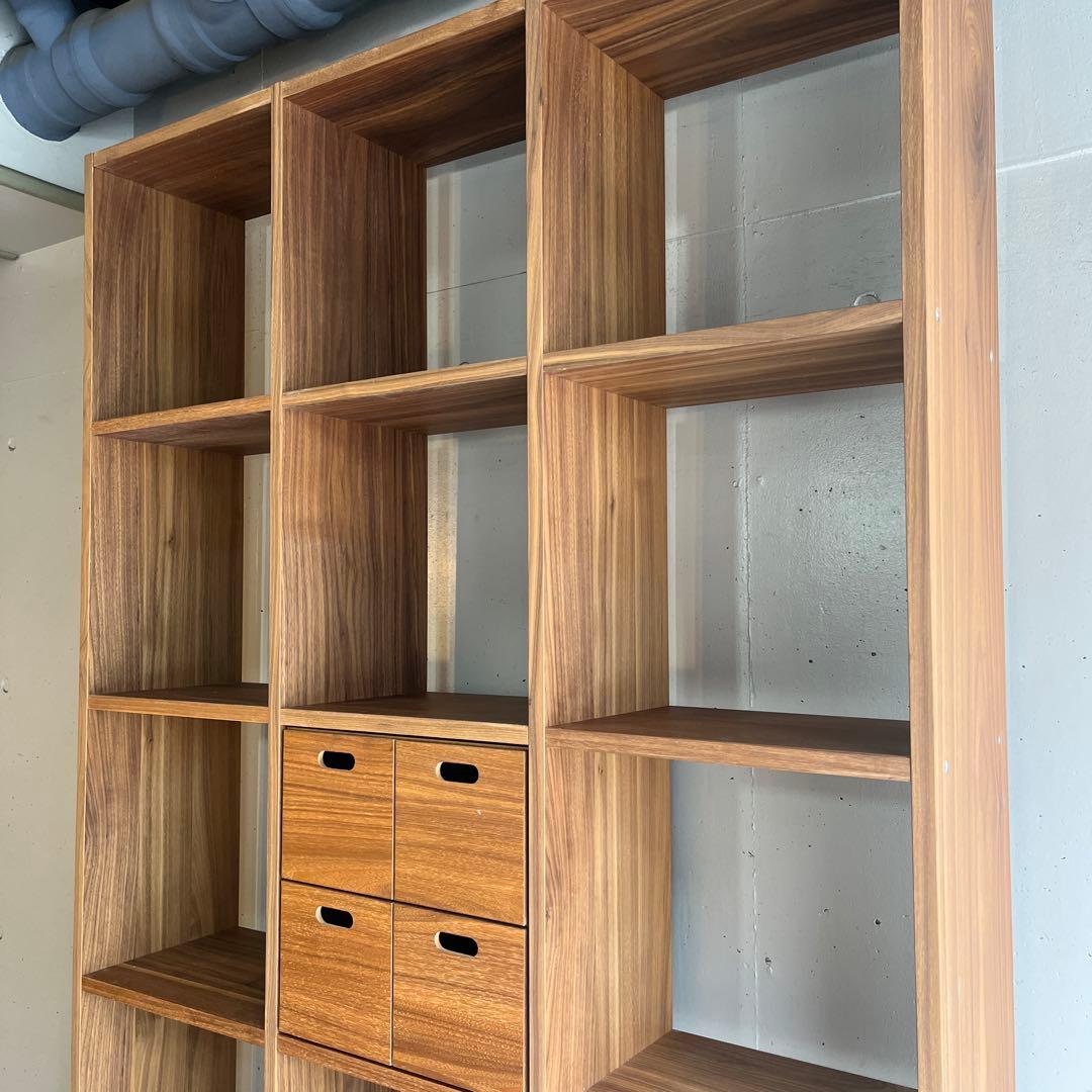 美品★無印スタッキングシェルフセット・５段×３列・ウォールナット チェスト付