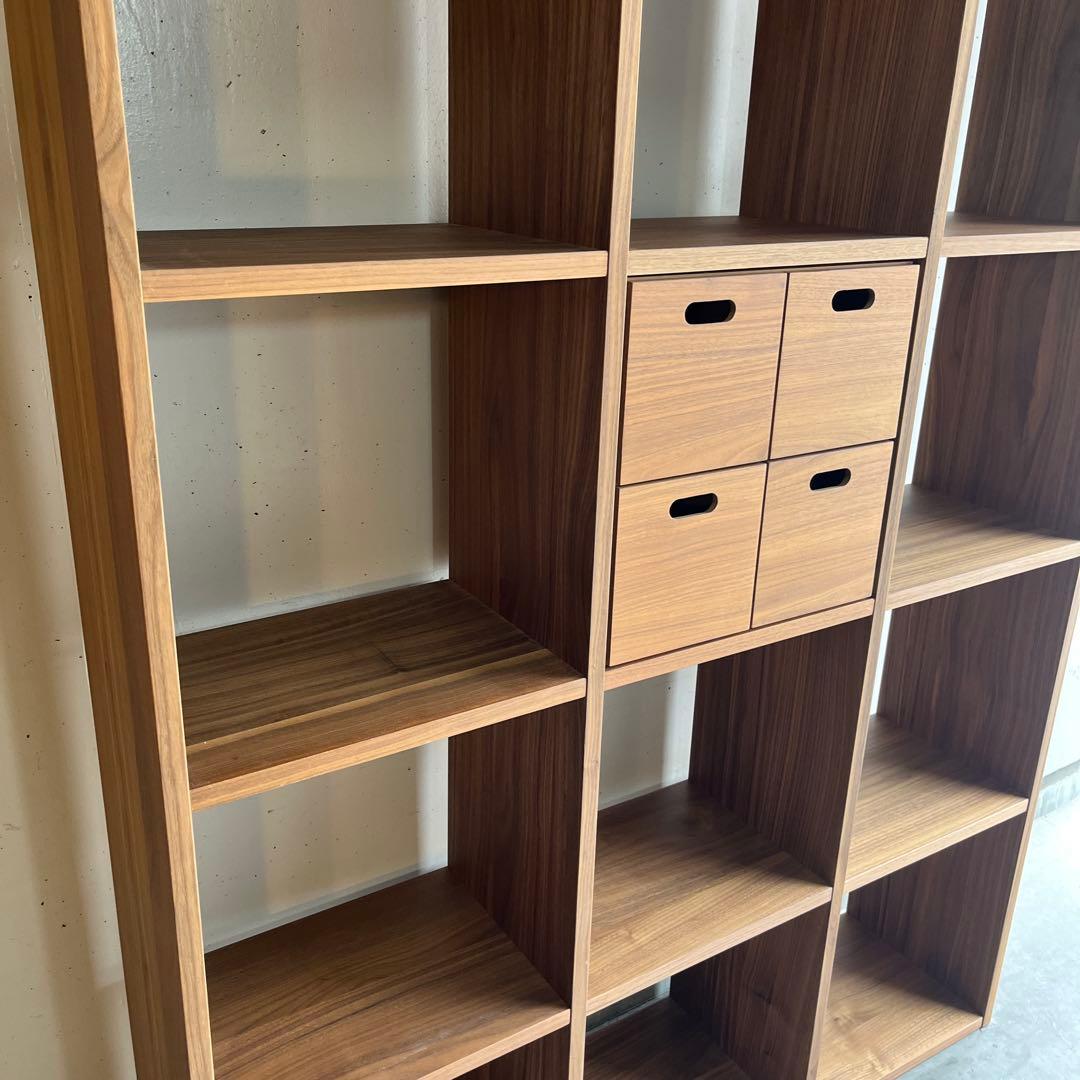 美品★無印スタッキングシェルフセット・５段×３列・ウォールナット チェスト付