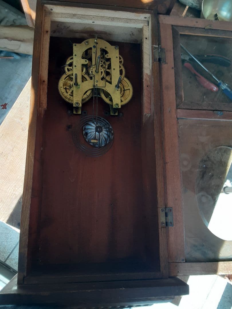 大正ロマン、機械式柱時計、分解掃除、調整油注入済み、動作品