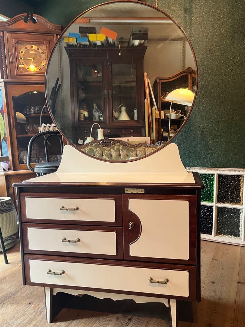 丸型 ドレッサー 昭和レトロ 当時物 インテリア アンティーク ビンテージ 鏡台