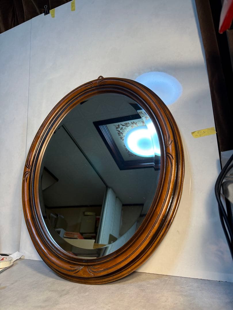 英国アンティーク調 楕円ウォールミラー 木製フレーム