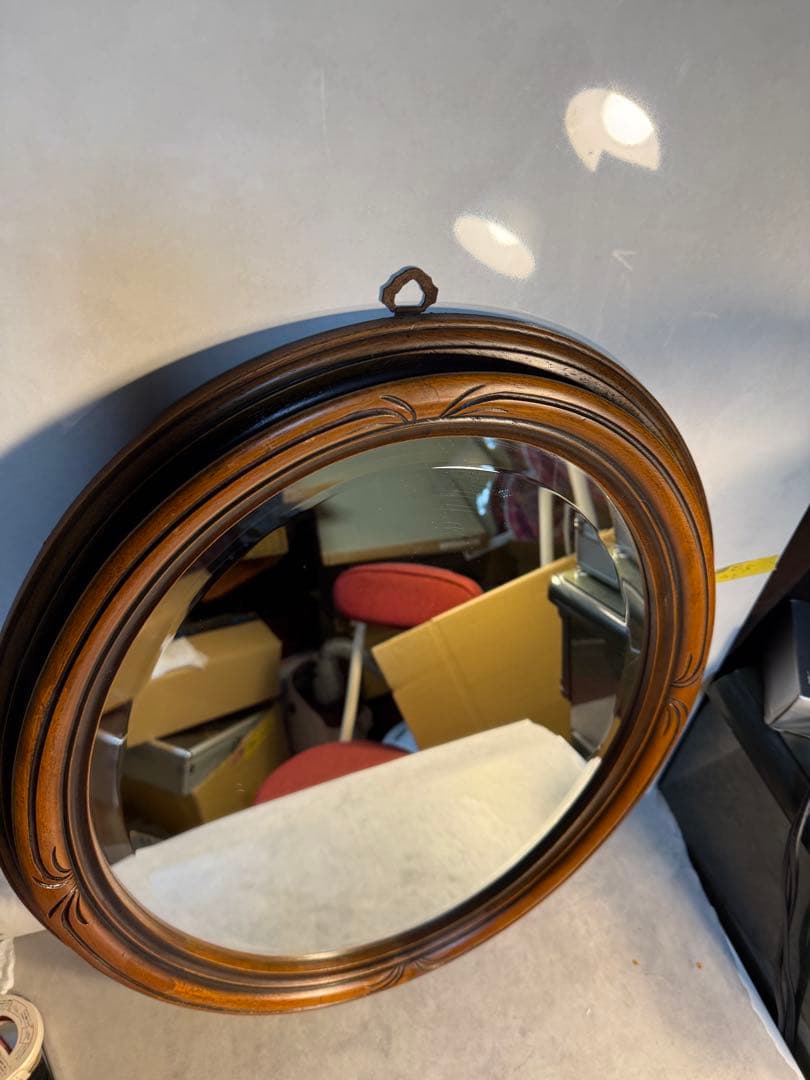 英国アンティーク調 楕円ウォールミラー 木製フレーム