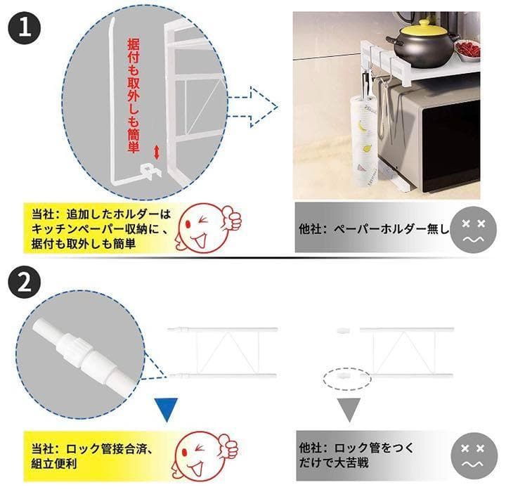 ❤レンジ上のデッドスペースが収納空間に早替り❣伸縮式で超便利♪❤レンジラック