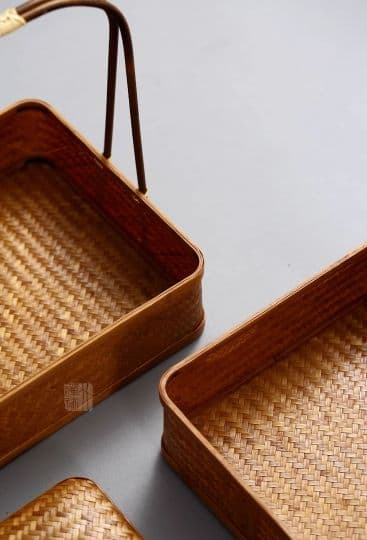 極上品 竹細工 茶道収納 蓋付竹カゴ 手作工芸品 菓子折り 便攜 新品