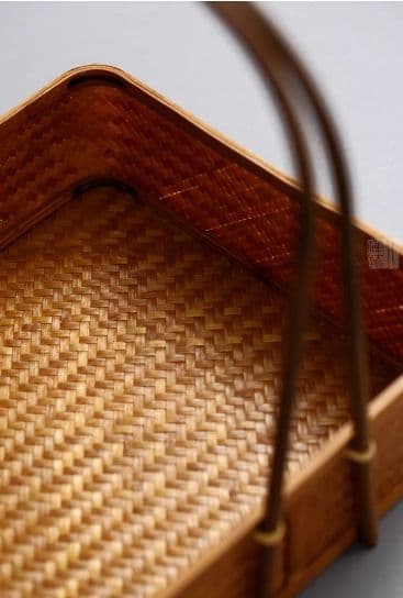 極上品 竹細工 茶道収納 蓋付竹カゴ 手作工芸品 菓子折り 便攜 新品