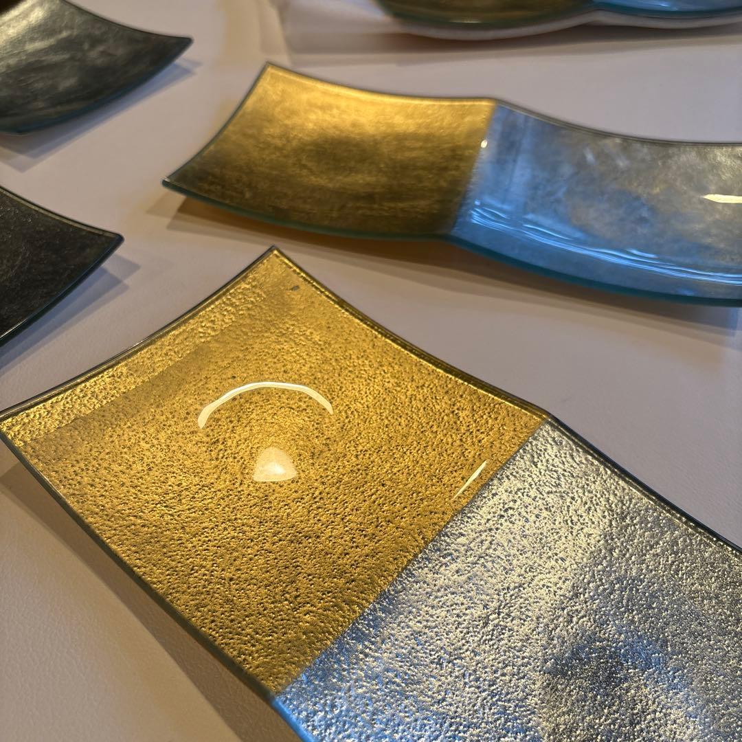 銀箔銀箔ガラス 仕切り皿 10枚〈在庫26枚〉