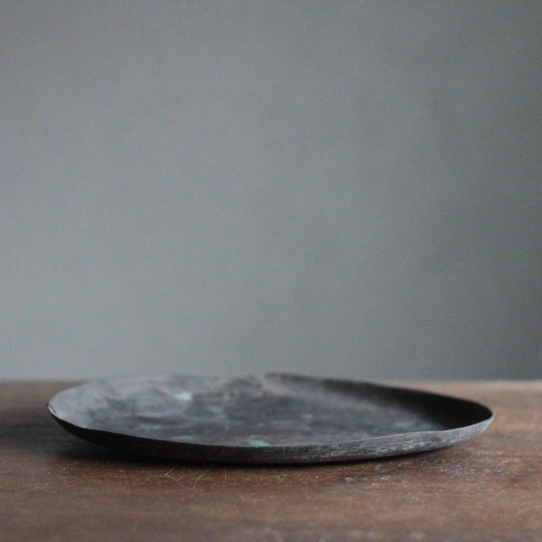 緑青が出た 古い 銅 トレイ 独酌盆 古道具 アンティーク 古美術