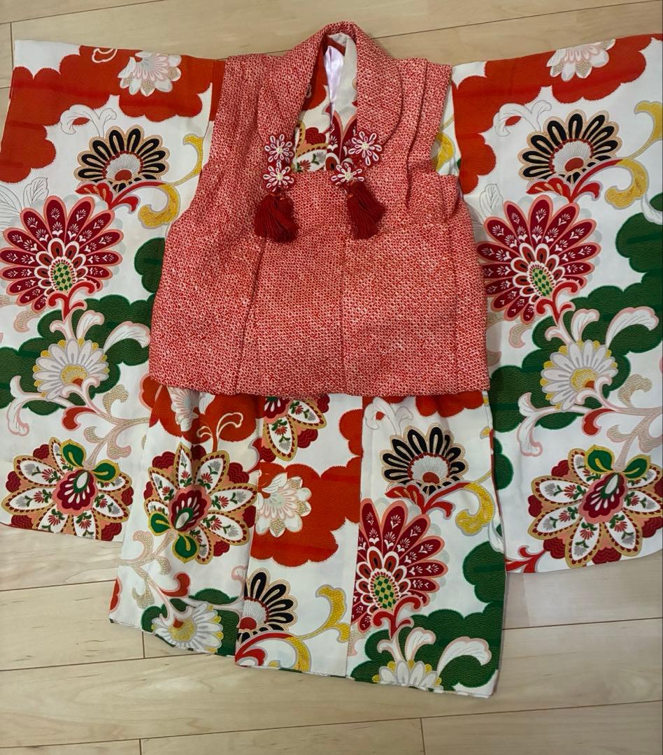 3歳七五三 古典柄レトロ着物と総絞り被布セット