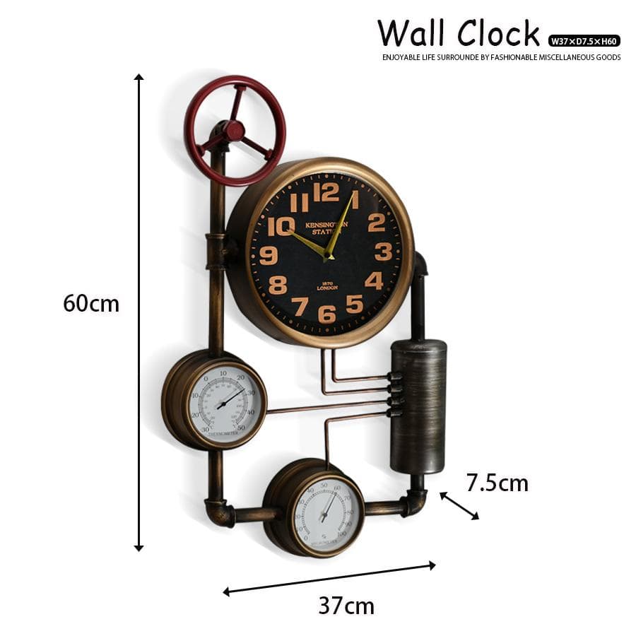 時計 壁掛け時計 掛時計 ウォールクロック インダストリアル ガスパイプ レトロ