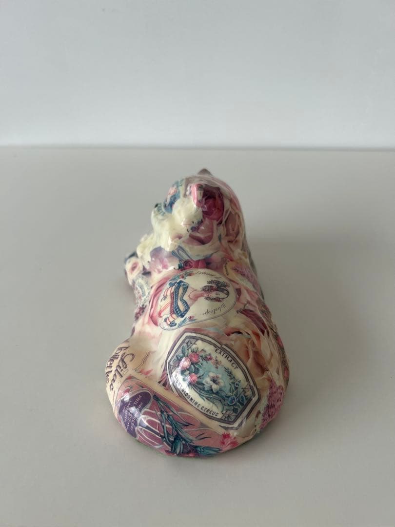 猫　陶器 置物　花柄　アンティーク　レトロ　猫の置物