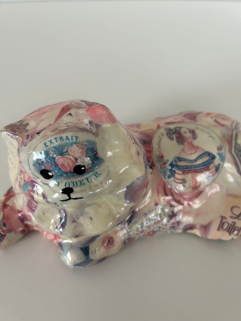 猫　陶器 置物　花柄　アンティーク　レトロ　猫の置物