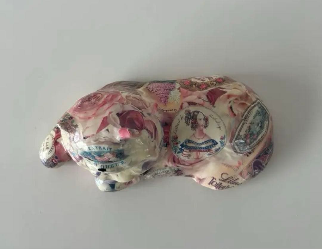 猫　陶器 置物　花柄　アンティーク　レトロ　猫の置物