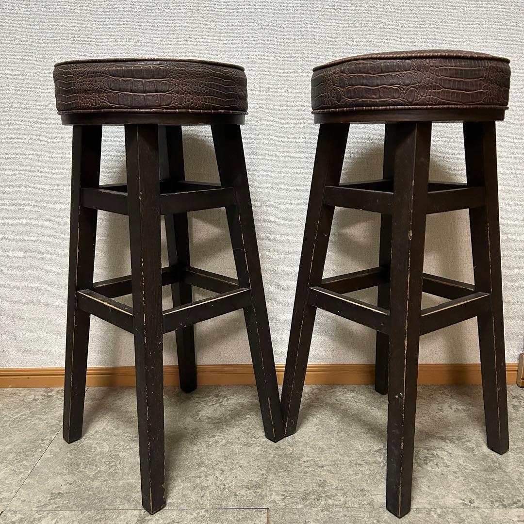 ꧁ヴィンテージ家具꧂カウンタースツール2脚 ハイチェア バー いす イス 椅子