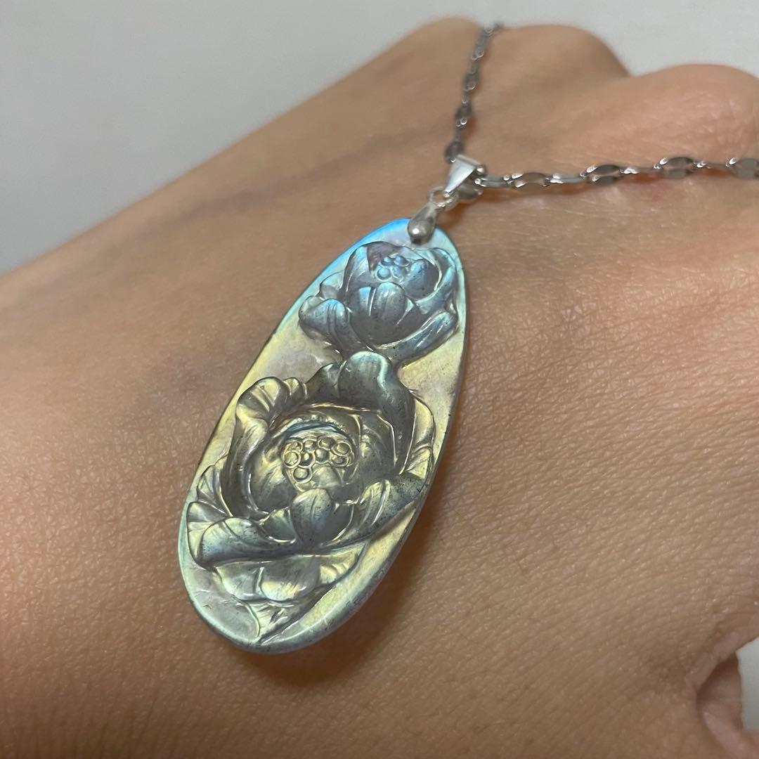 天然石ネックレス　高品質ラブラドライト　青黄シラー　高透明　SV925刻印