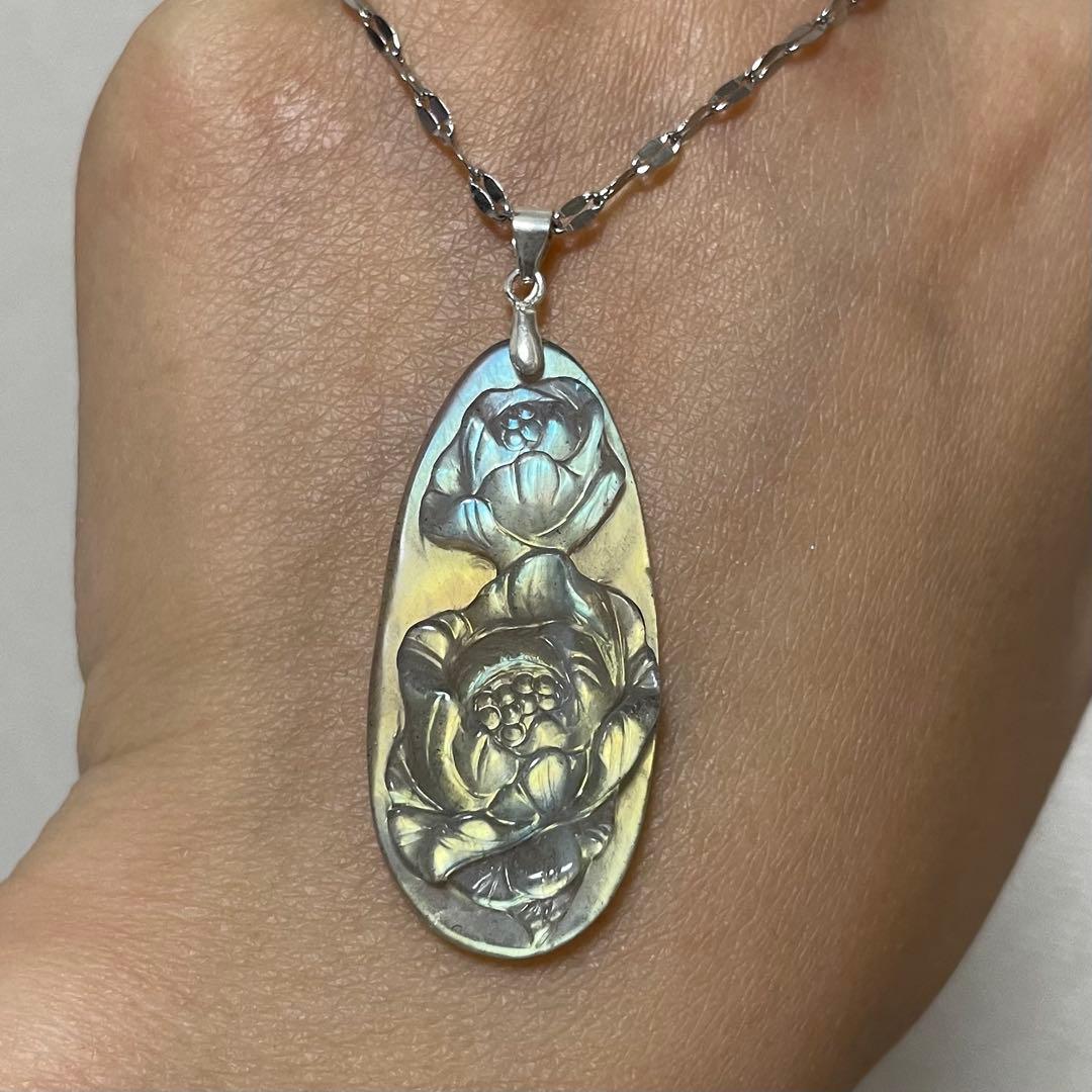 天然石ネックレス　高品質ラブラドライト　青黄シラー　高透明　SV925刻印