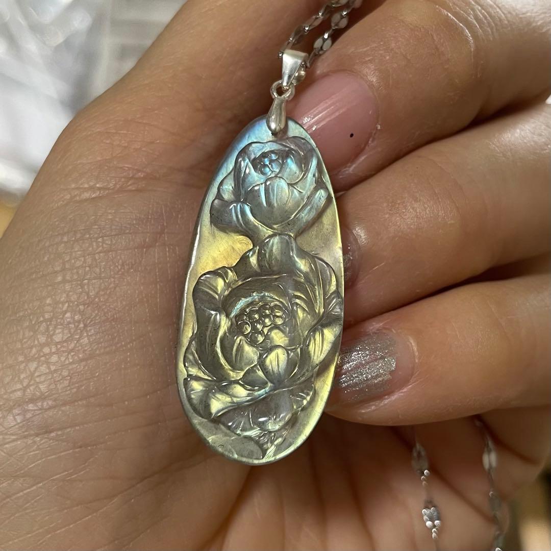 天然石ネックレス　高品質ラブラドライト　青黄シラー　高透明　SV925刻印