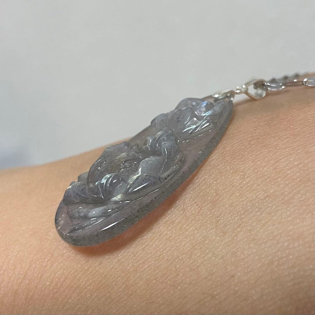 天然石ネックレス　高品質ラブラドライト　青黄シラー　高透明　SV925刻印