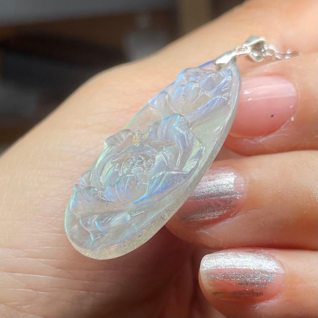 天然石ネックレス　高品質ラブラドライト　青黄シラー　高透明　SV925刻印