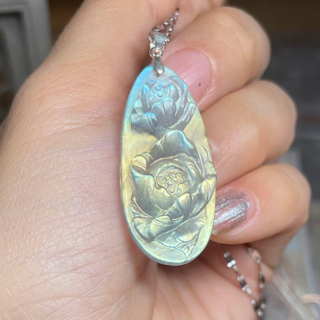 天然石ネックレス　高品質ラブラドライト　青黄シラー　高透明　SV925刻印