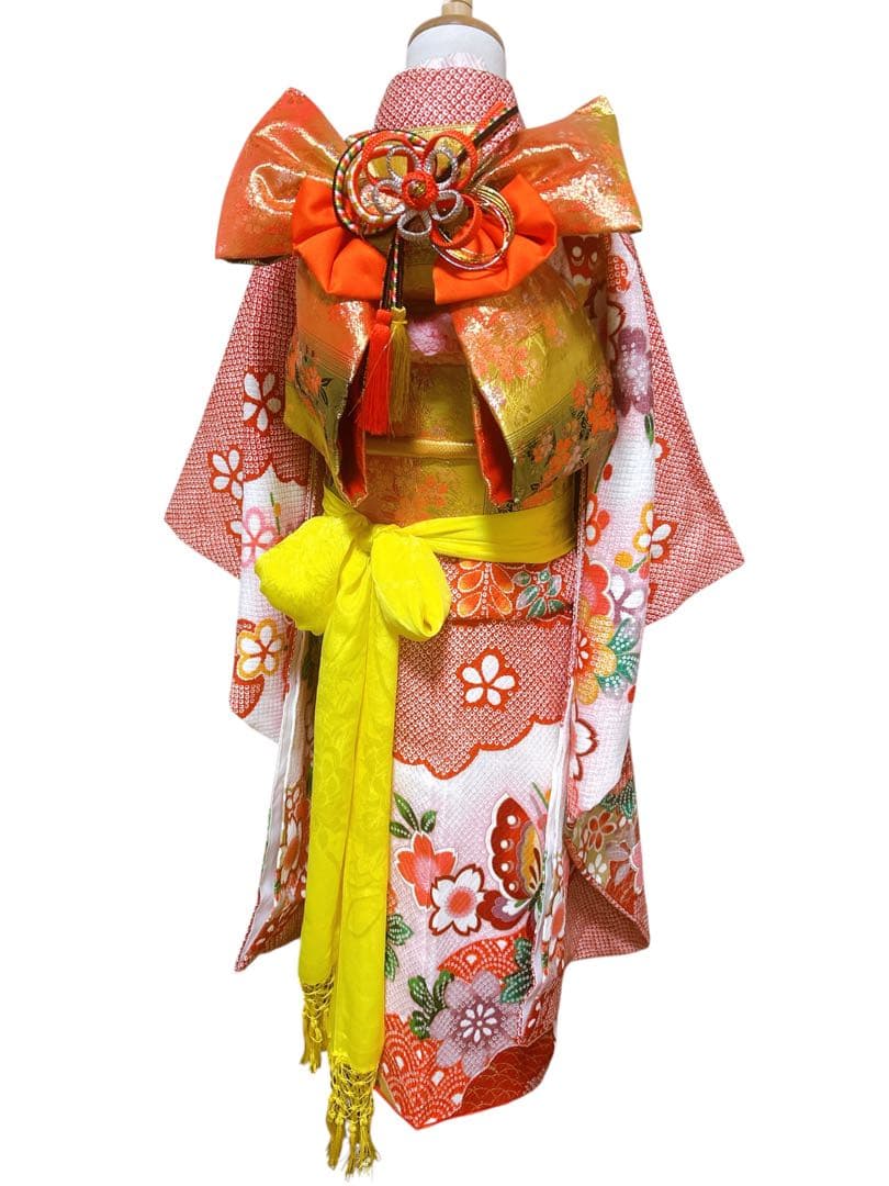 人気の鹿の子柄♡七五三　7歳　女の子　フルセット　一式　赤系　ゴールド