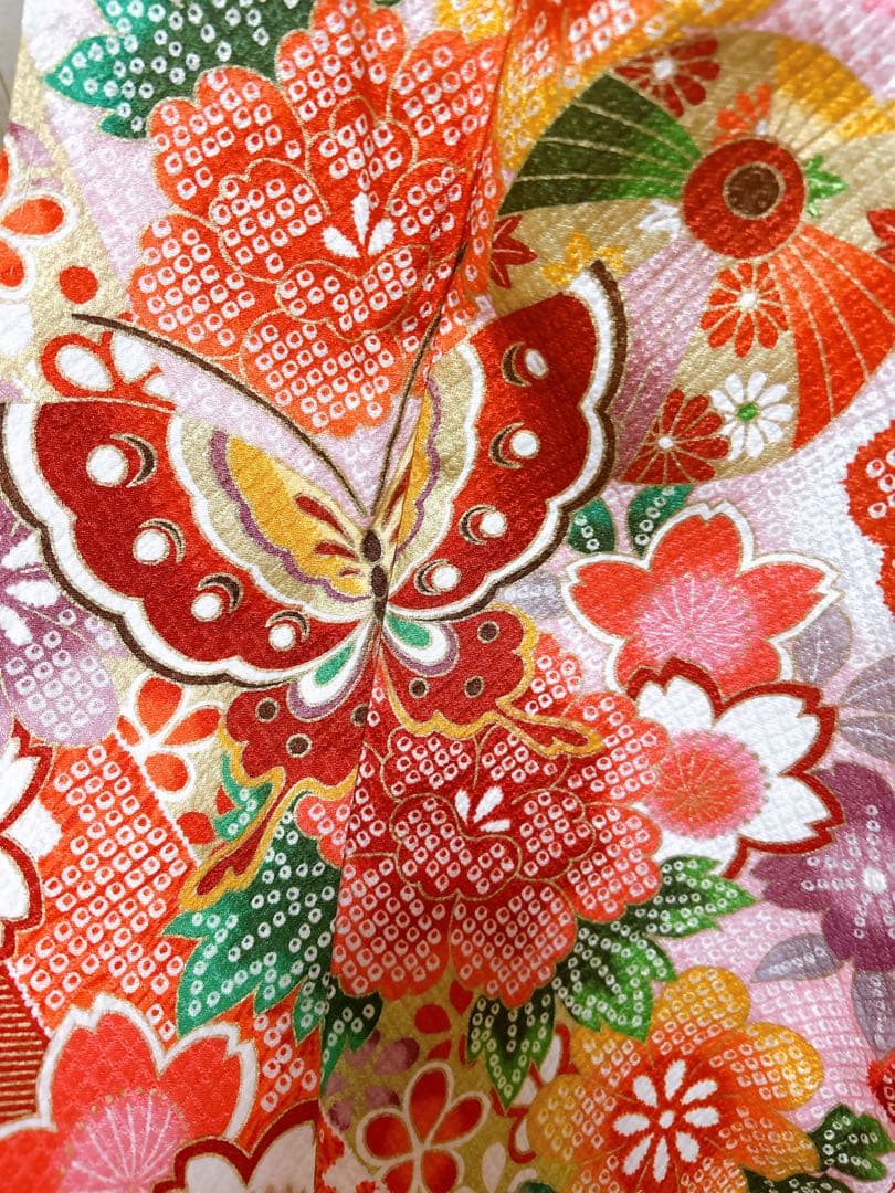 人気の鹿の子柄♡七五三　7歳　女の子　フルセット　一式　赤系　ゴールド