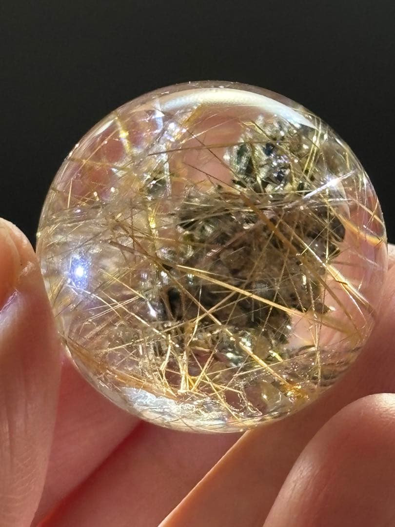 レア　タイチンルチルクォーツマイカ共生　スフィア2.78cm 透明度抜群　虹有り