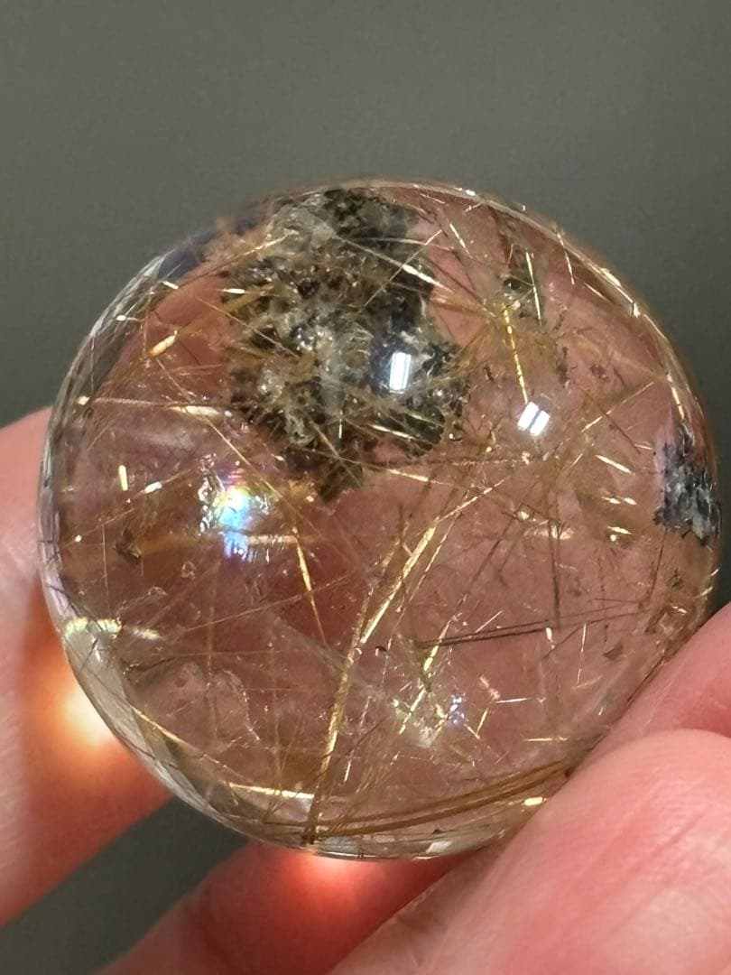 レア　タイチンルチルクォーツマイカ共生　スフィア2.78cm 透明度抜群　虹有り