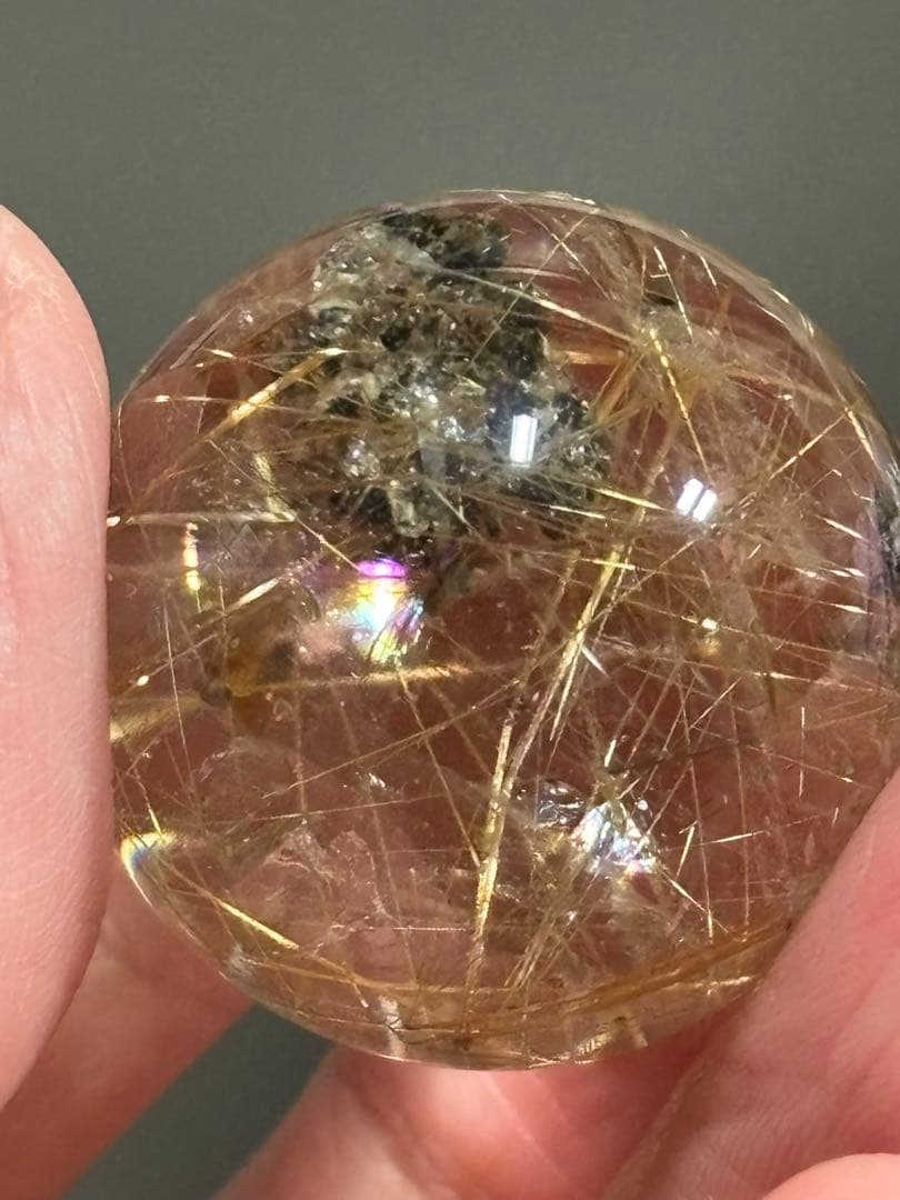 レア　タイチンルチルクォーツマイカ共生　スフィア2.78cm 透明度抜群　虹有り