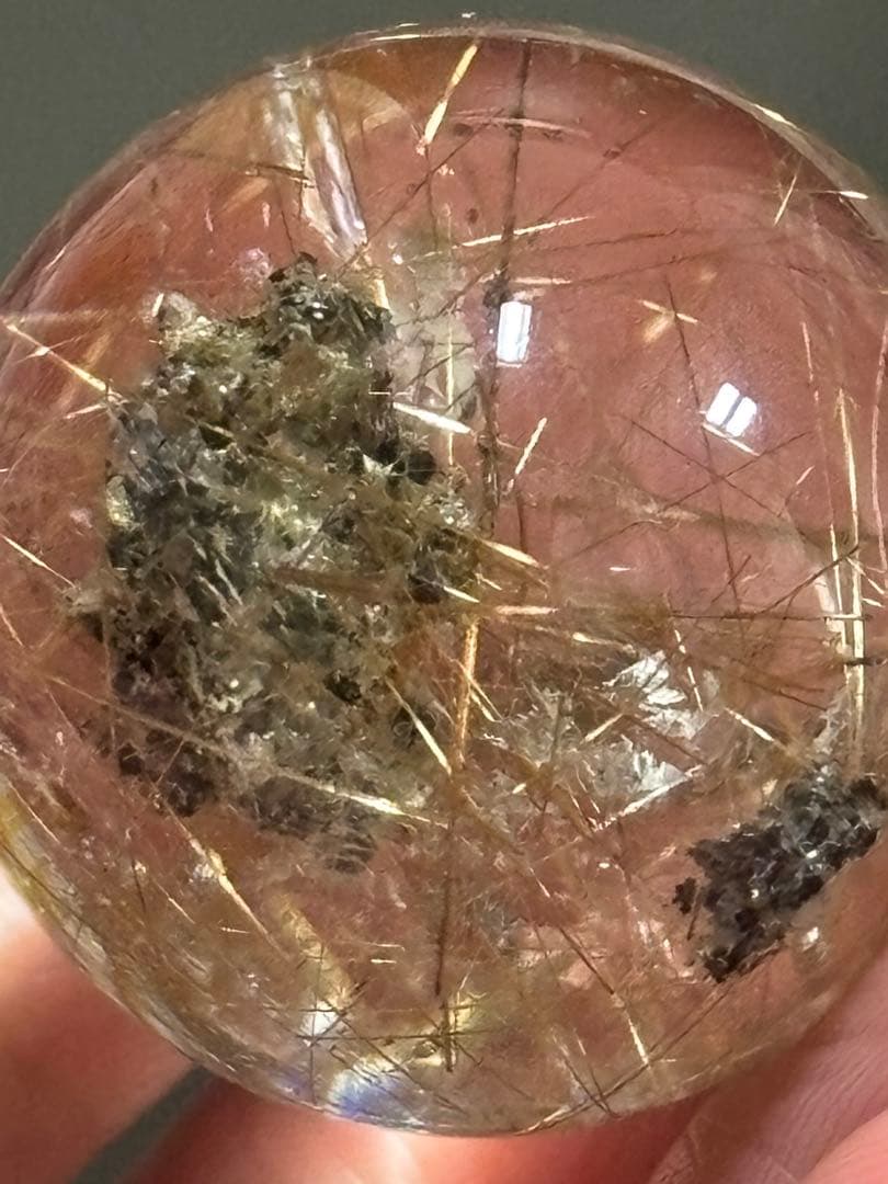 レア　タイチンルチルクォーツマイカ共生　スフィア2.78cm 透明度抜群　虹有り