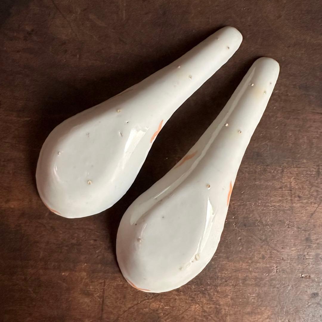 【希少】清朝期 色絵 蝶の図 散蓮華 2客 中国古玩 中国美術 骨董品