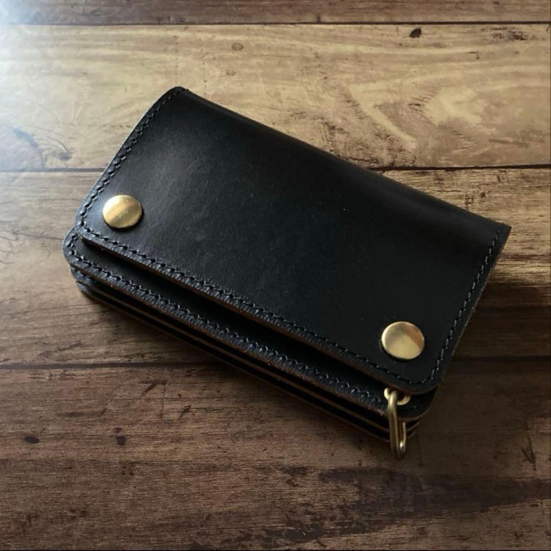 お札を折らずに収納】ミドルトラッカーウォレット 茶芯ブラック【受注