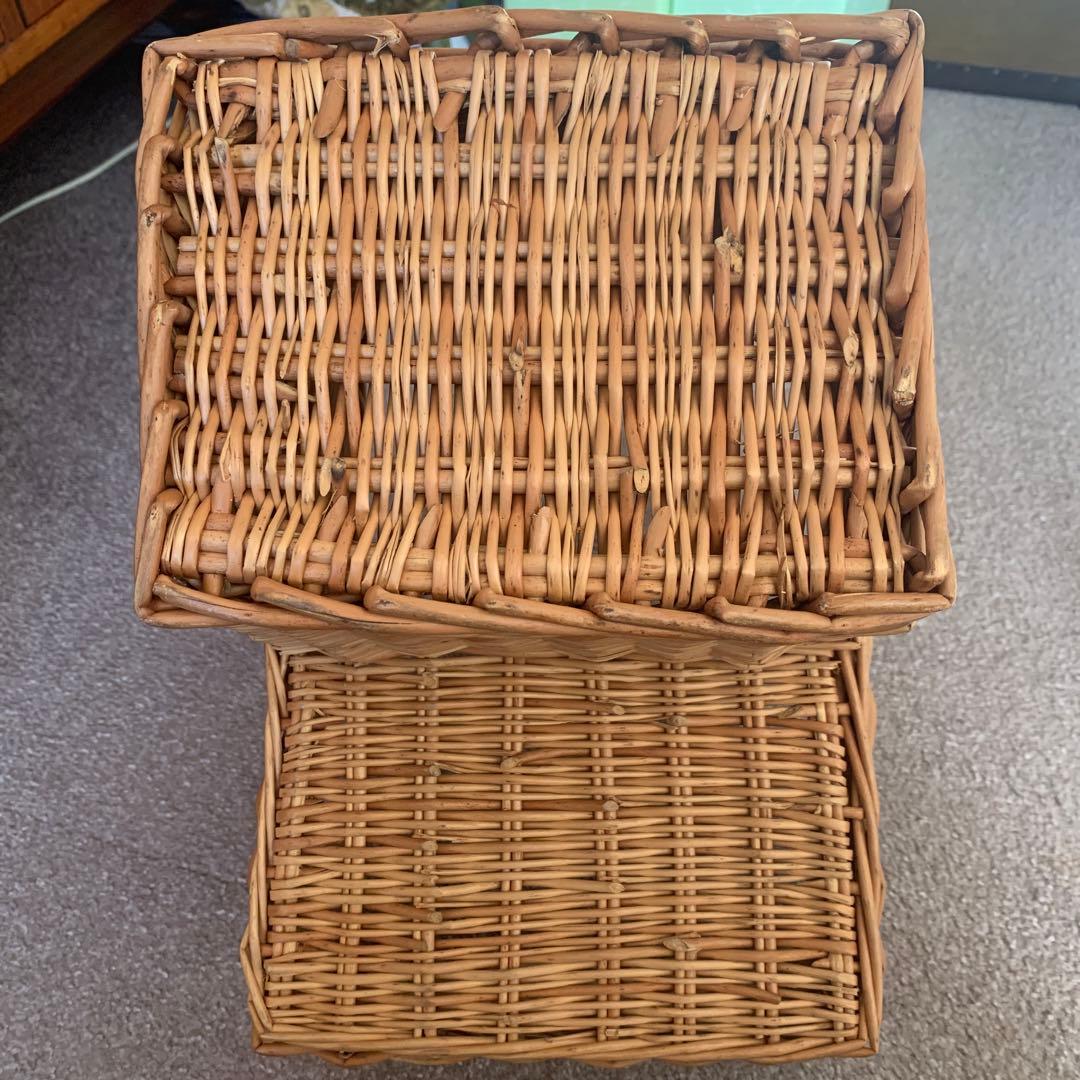 レア　ヴィンテージラタン　かご　階段収納　バスケット　ヴィンテージラタン