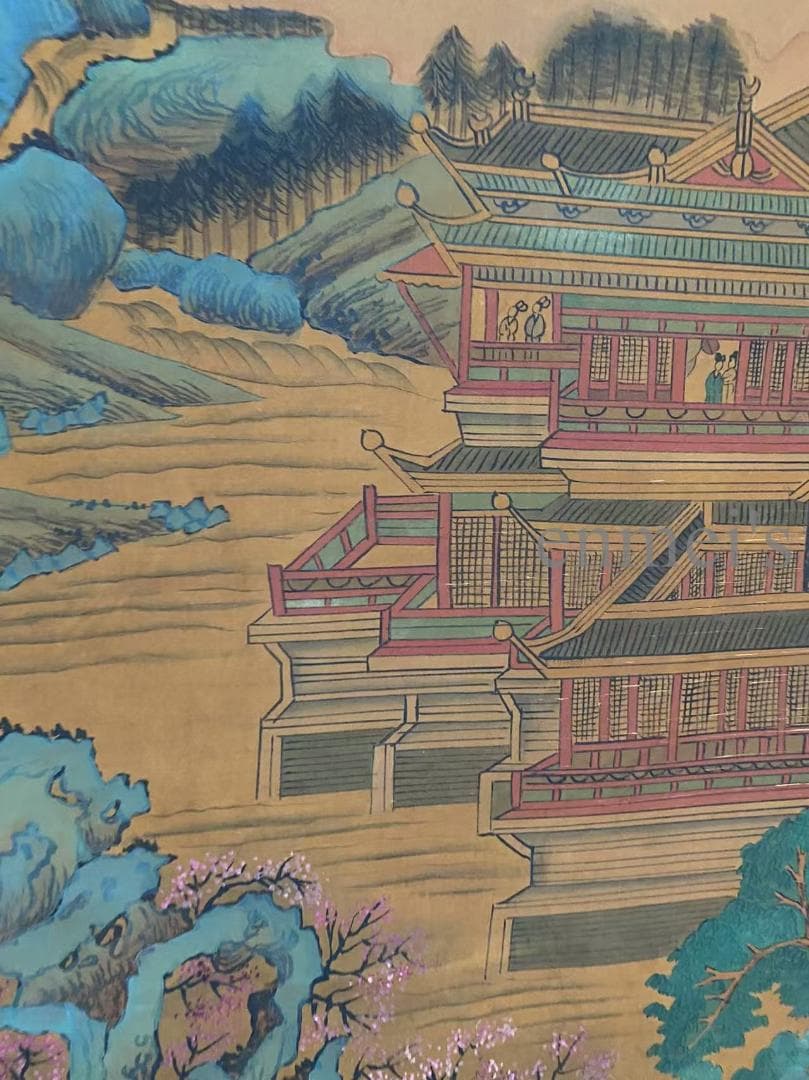 中国古美術 唐代李思訓款 山水図 掛軸 絹布 肉筆 唐物 書道 古画 收藏