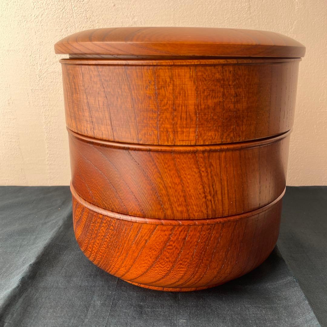 群馬　十石塗　銘木漆器　木製　重箱 3段　無垢材　くり抜き　欅材　ケヤキ　日本製