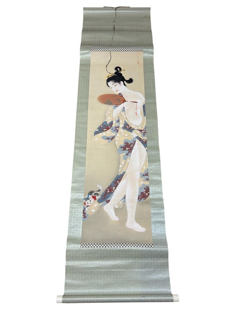 松井桜塘 掛け軸 美人画 日本画 骨董品 共箱 - メルカリ