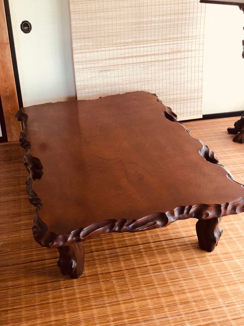 天然木 《 雰囲気がある耳付き 座卓 》