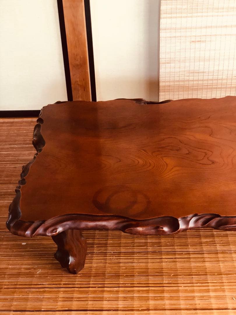 天然木 《 雰囲気がある耳付き 座卓 》